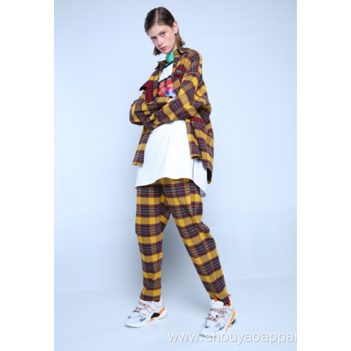 CHECK FLANNEL TROUSERS WITH DRAWSTRING